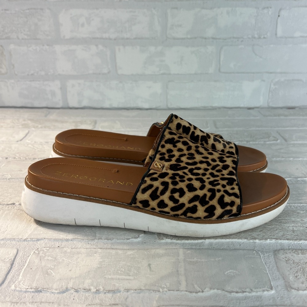 Cole Haan ZERØGRAND Sandals Womens 8 Leopard Animal Print Slides Brown‎ Casual - Picture 2 of 11